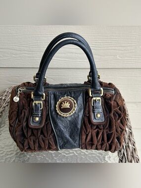 Vintage Y2k JUICY COUTURE Velvet & Lamb Leather Royal Crown Crest Satchel Bag
